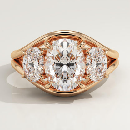 Oval Cut Three Stone Split Shank Lab-Grown Diamond Engagement Ring