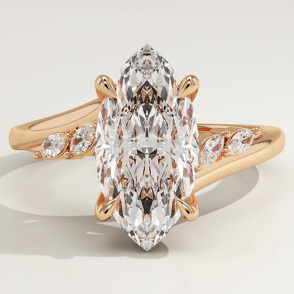 Marquise Cut Curved Pave Lab-Grown Diamond Engagement Ring