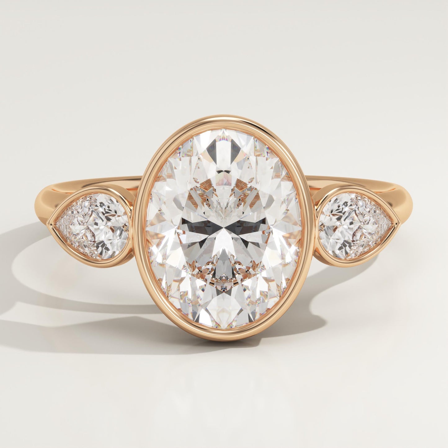 Oval Cut Three Stone Bezel Lab-Grown Diamond Engagement Ring