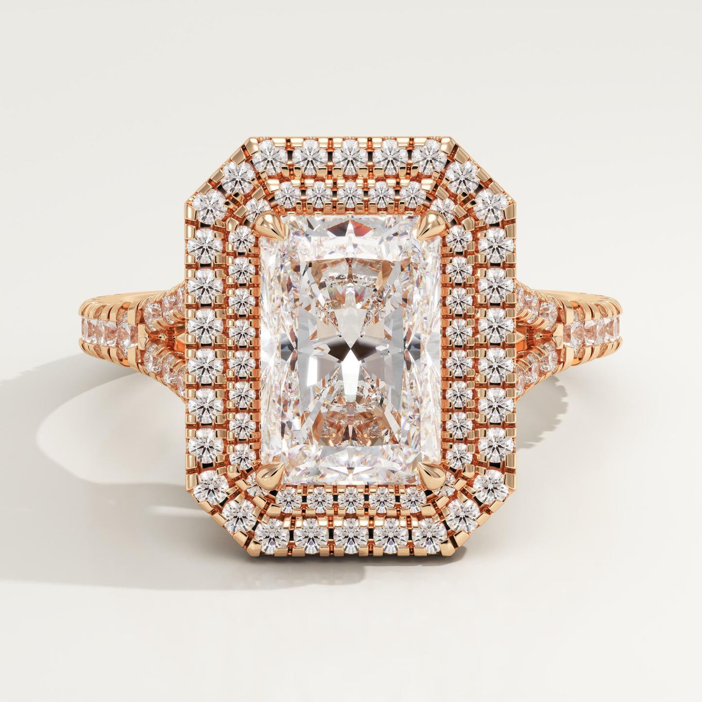 Radiant Cut Double Halo & Pave Split Shank Lab-Grown Diamond Engagement Ring
