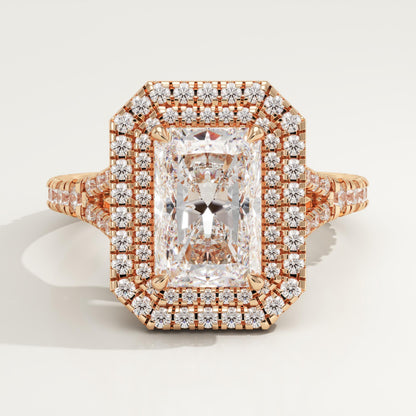 Radiant Cut Double Halo & Pave Split Shank Lab-Grown Diamond Engagement Ring