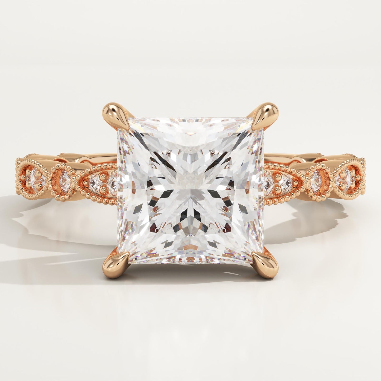 Princess Cut Milgrain Pave Lab-Grown Diamond Engagement Ring