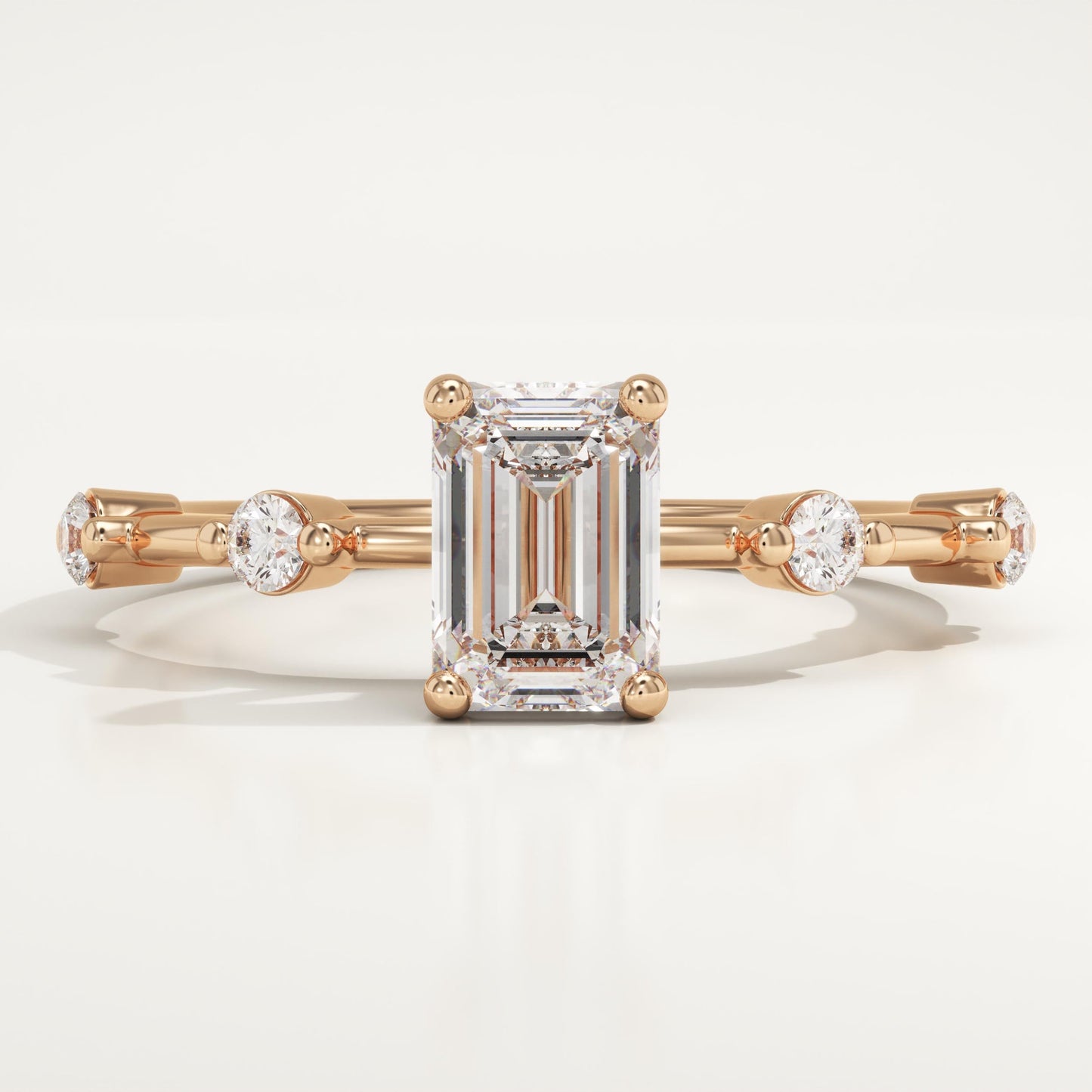 Emerald Cut Dainty Pave Lab-Grown Diamond Engagement Ring
