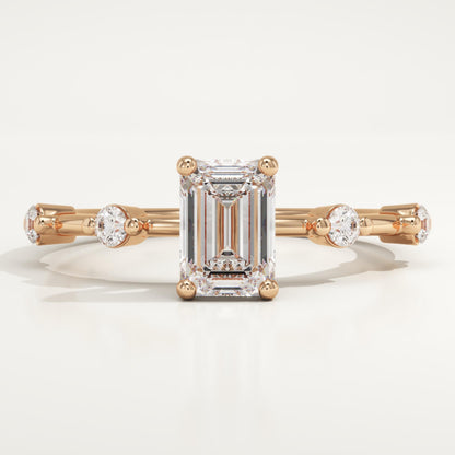 Emerald Cut Dainty Pave Lab-Grown Diamond Engagement Ring