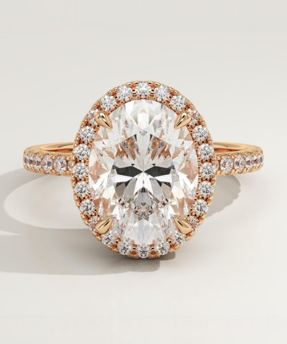 3.8 CT Oval Cut Moissanite Halo & Pave Engagement Ring (US Size 8.5 Ready To Ship)