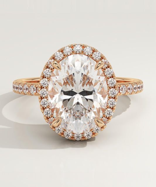 3.8 CT Oval Cut Moissanite Halo & Pave Engagement Ring (US Size 8.5 Ready To Ship)