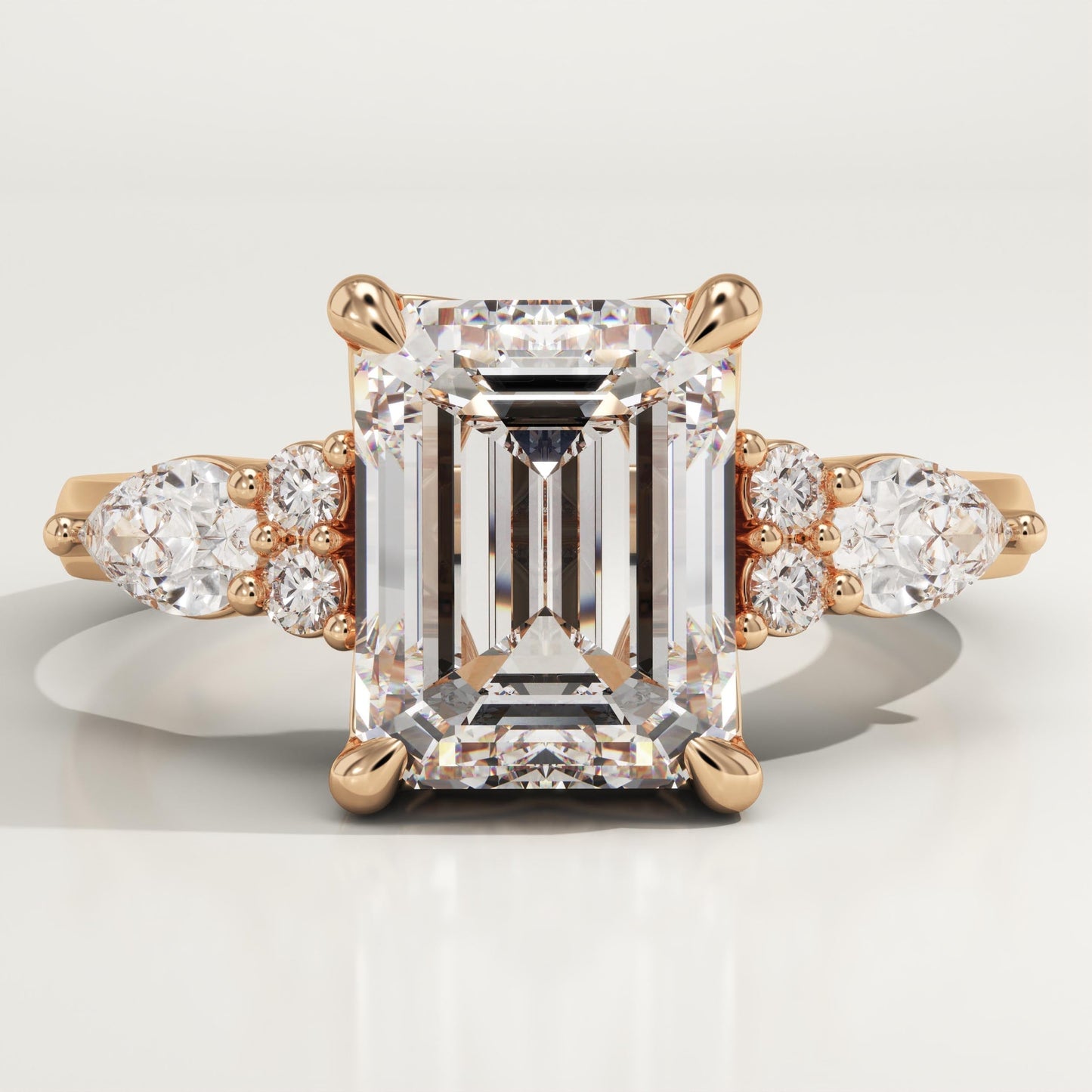 Emerald Cut Cluster Lab-Grown Diamond Engagement Ring