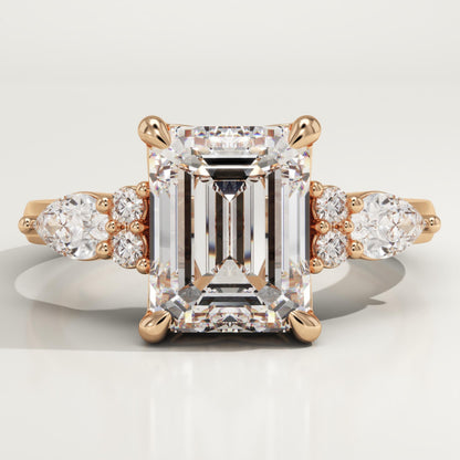 Emerald Cut Cluster Lab-Grown Diamond Engagement Ring