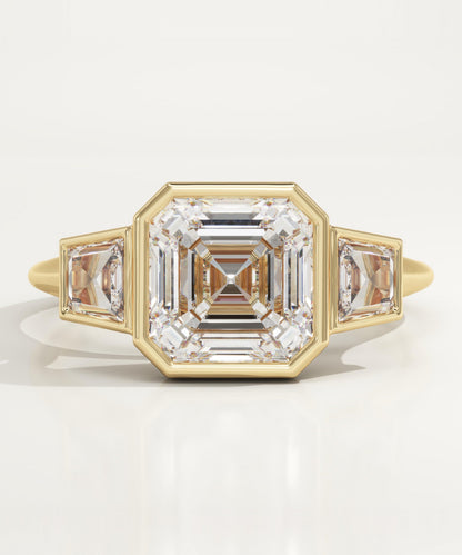 1.75 CT Asscher Cut Three Stone Bezel Moissanite Engagement Ring