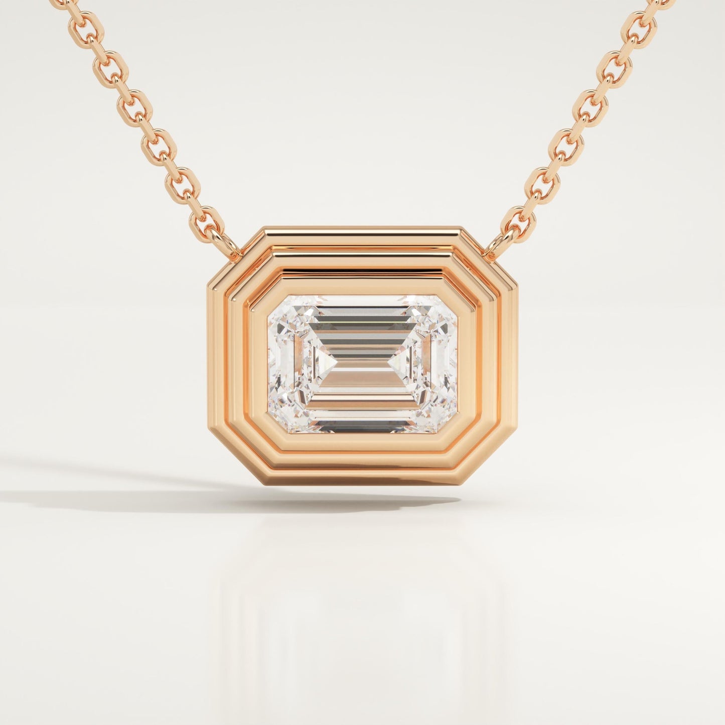 2 CT East West Emerald Lab-Grown Diamond Solitaire & Bezel Necklace
