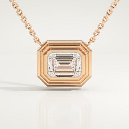 2 CT East West Emerald Lab-Grown Diamond Solitaire & Bezel Necklace