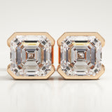 1 TCW Asscher Half Bezel Lab-Grown Diamond Stud Earrings