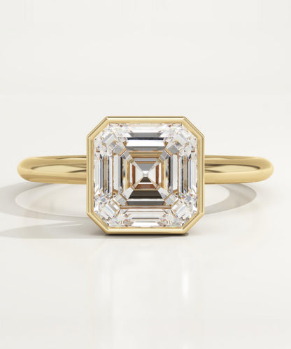 1.75 CT Asscher Cut Bezel Moissanite Engagement Ring