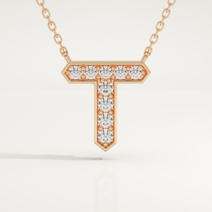 0.17 TCW Round Lab-Grown Diamond T Initial Necklace