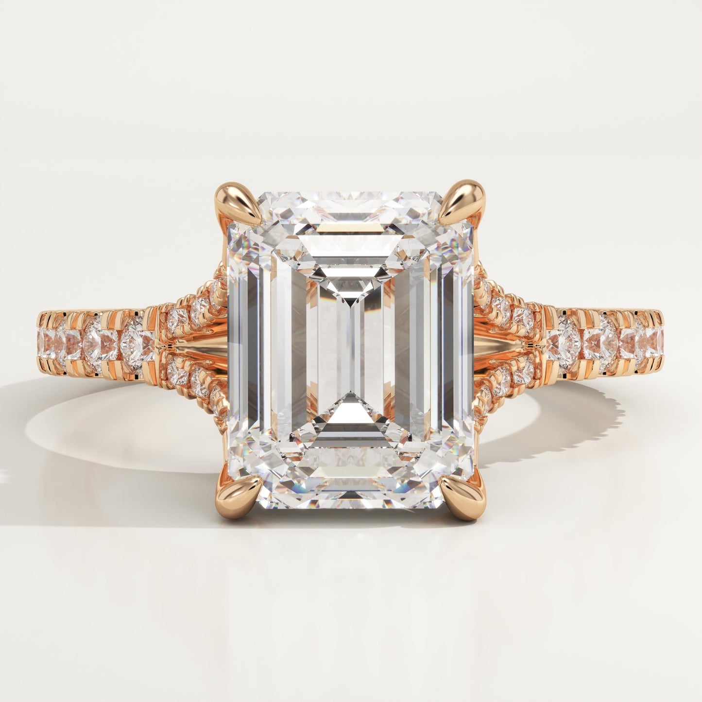 Emerald Cut Pave Split Shank Lab-Grown Diamond Engagement Ring