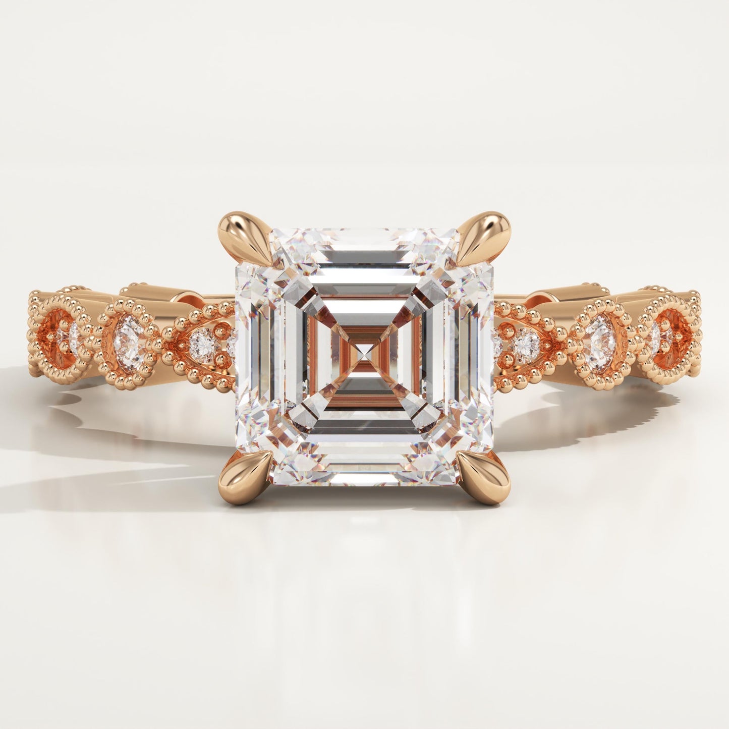 Asscher Cut Milgrain Pave Lab-Grown Diamond Engagement Ring