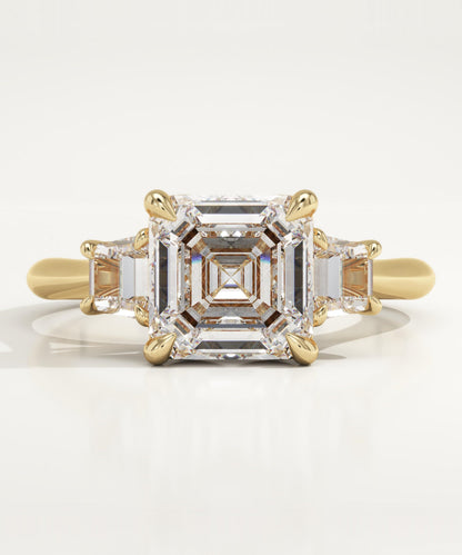 Asscher Cut Three Stone Lab-Grown Diamond Engagement Ring