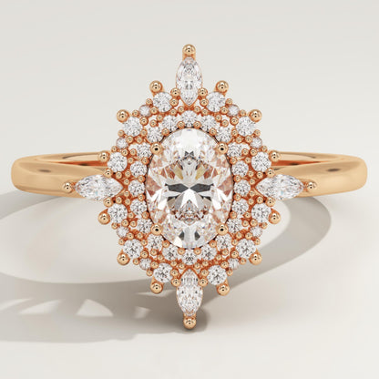 Oval Cut Cluster Lab-Grown Diamond Engagement Ring