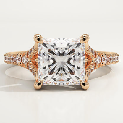 Princess Cut Pave Split Shank Lab-Grown Diamond Engagement Ring