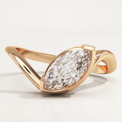 Marquise Cut Half Bezel Waved Lab-Grown Diamond Engagement Ring