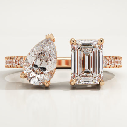 1.75 TCW Pear & Emerald Cut Toi Et Moi Pave Lab-Grown Diamond Engagement Ring