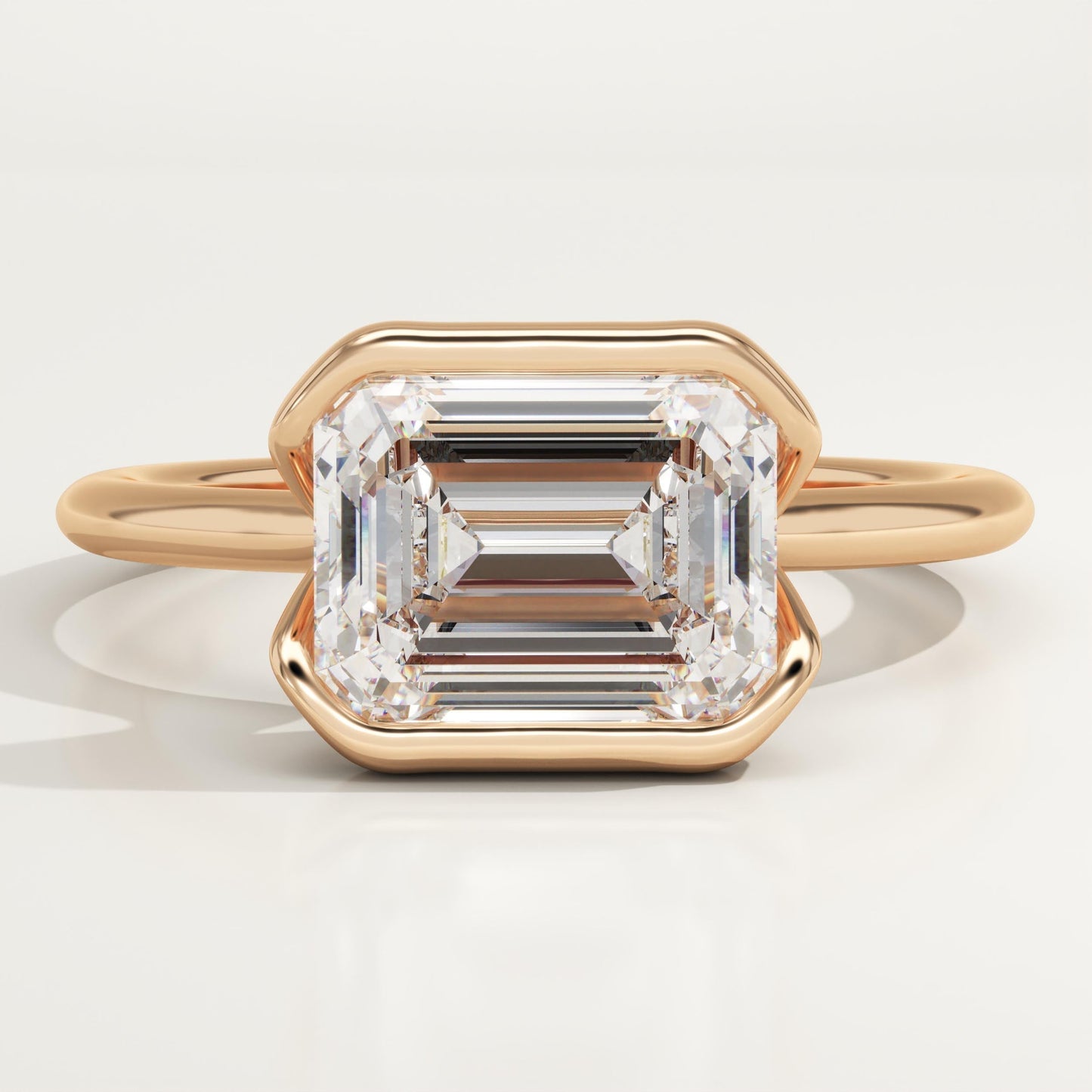 2 CT East West Emerald Cut Half Bezel Moissanite Engagement Ring
