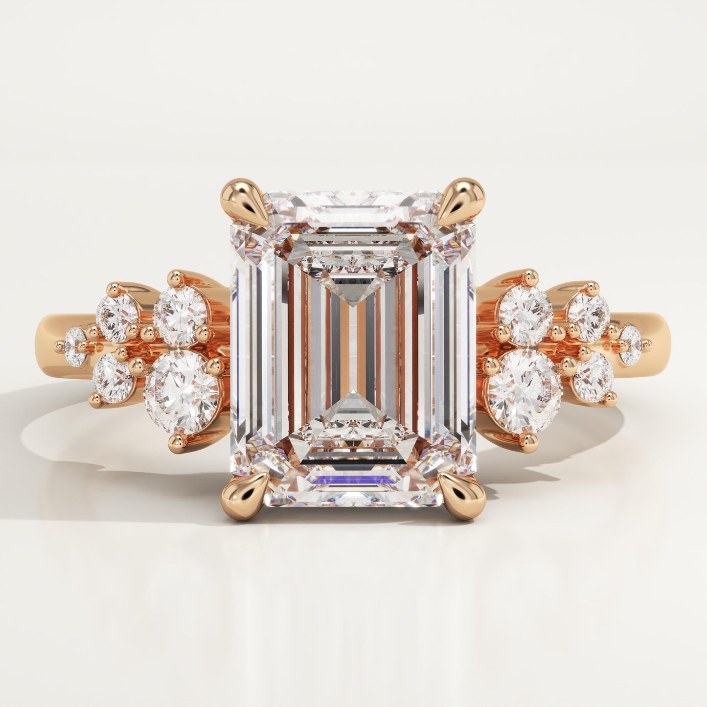 Emerald Cut Cluster Lab-Grown Diamond Engagement Ring