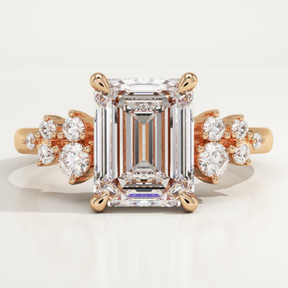Emerald Cut Cluster Lab-Grown Diamond Engagement Ring