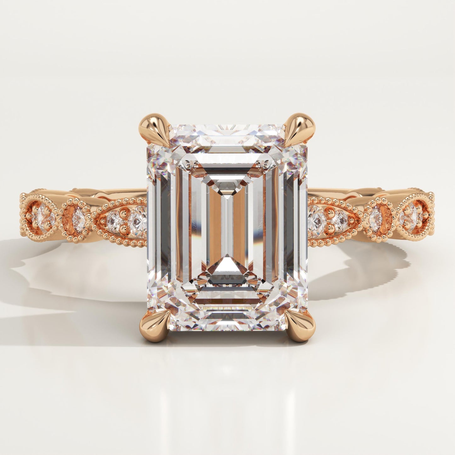 Emerald Cut Milgrain Pave Lab-Grown Diamond Engagement Ring