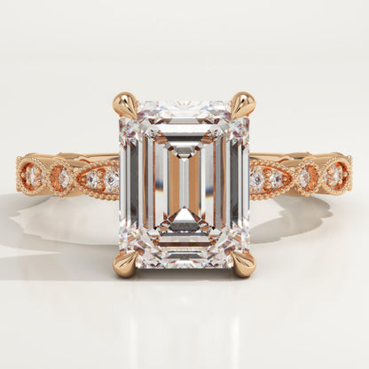 Emerald Cut Milgrain Pave Lab-Grown Diamond Engagement Ring