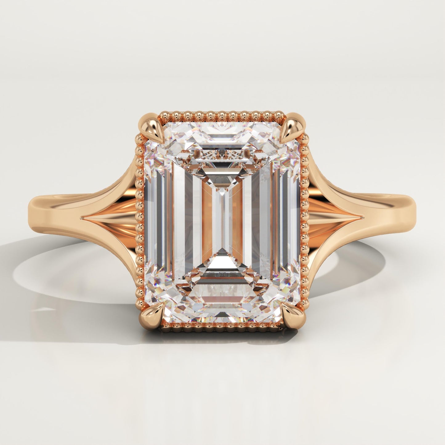 Emerald Cut Solitaire Split Shank Lab-Grown Diamond Engagement Ring