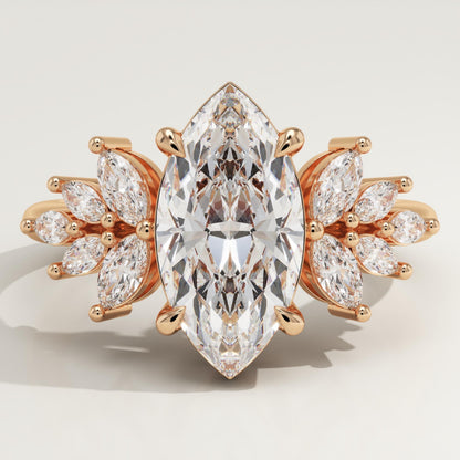 Marquise Cut Cluster Lab-Grown Diamond Engagement Ring