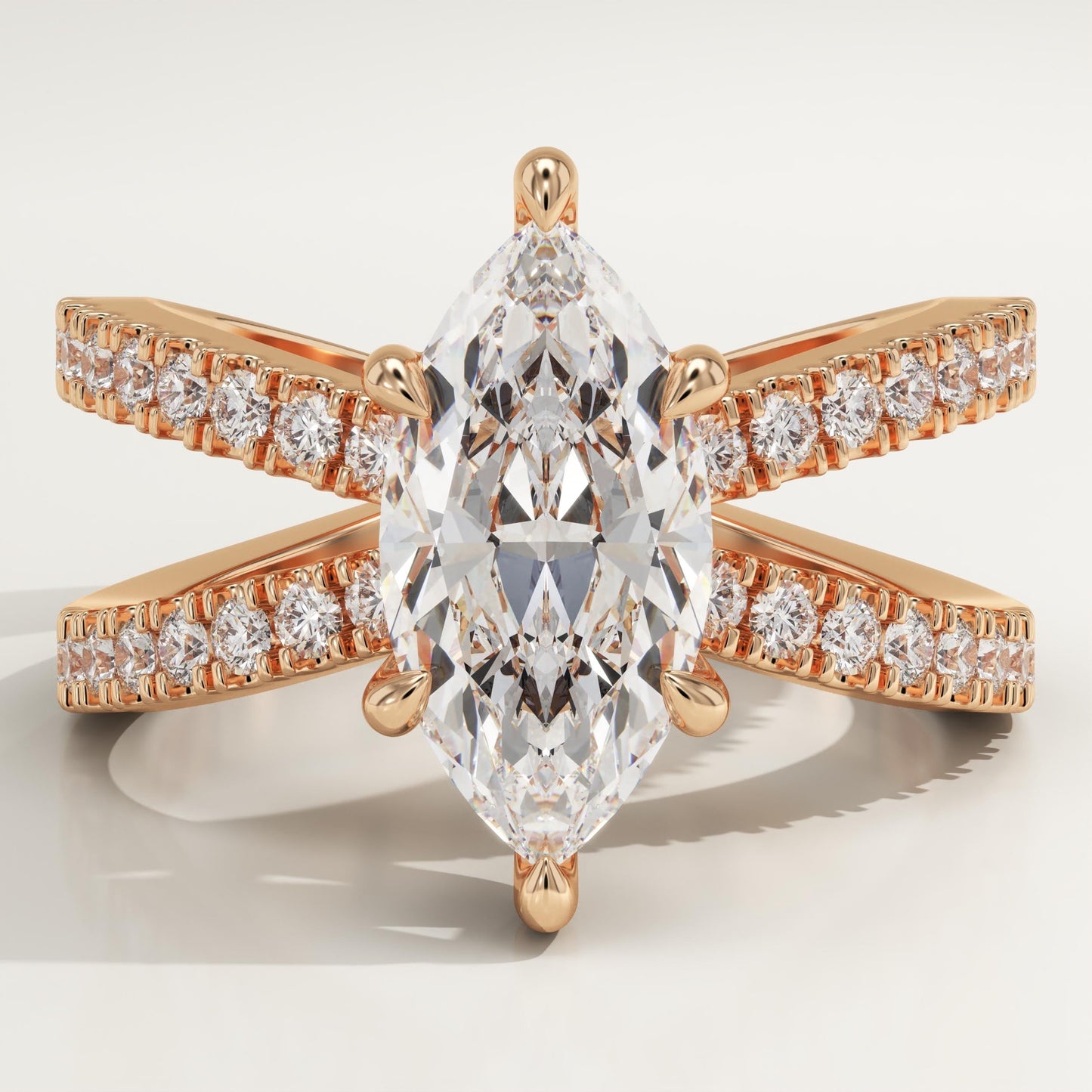 Marquise Cut Hidden Halo & Criss Cross Pave Lab-Grown Diamond Engagement Ring