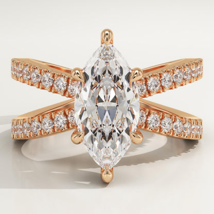 Marquise Cut Hidden Halo & Criss Cross Pave Lab-Grown Diamond Engagement Ring