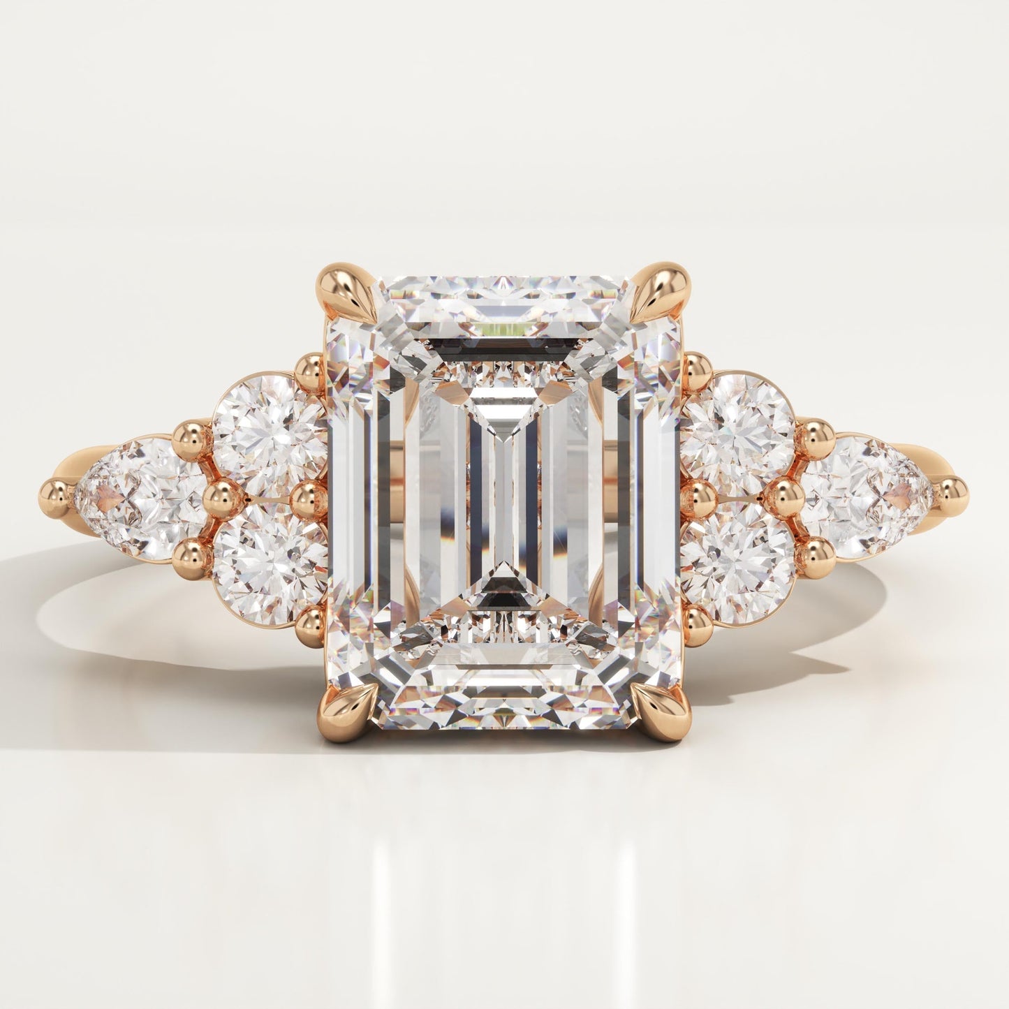 Emerald Cut Cluster Lab-Grown Diamond Engagement Ring