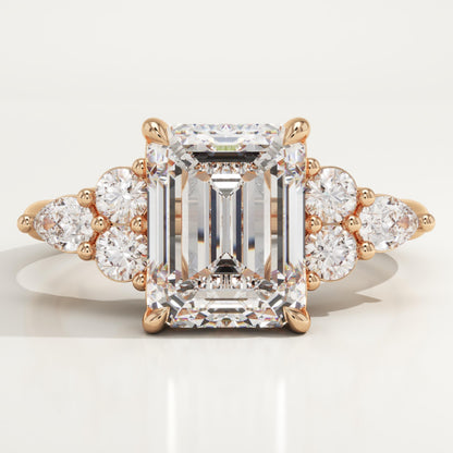 Emerald Cut Cluster Lab-Grown Diamond Engagement Ring