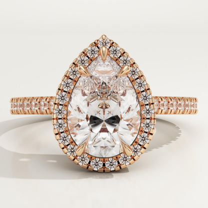 Pear Cut Halo & Pave Cathedral Lab-Grown Diamond Engagement Ring