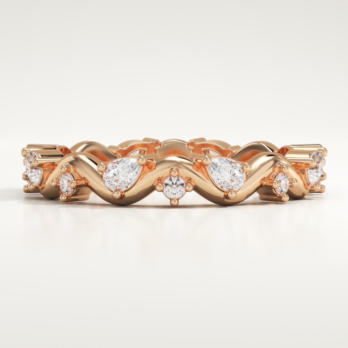 0.56 TCW Round & Pear Lab-Grown Diamond Curved Wedding Band