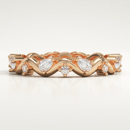0.56 TCW Round & Pear Lab-Grown Diamond Curved Wedding Band