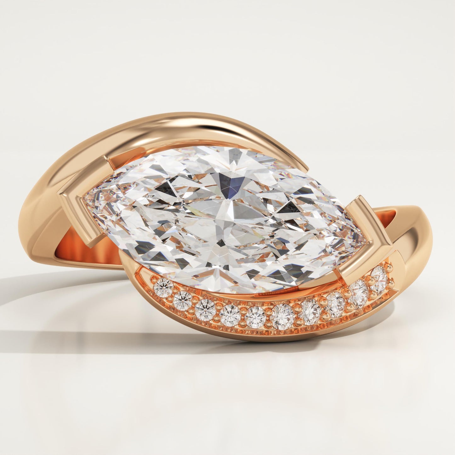 Marquise Cut Semi Pave Lab-Grown Diamond Engagement Ring