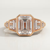 2.0 CT Emerald Cut Cluster Bezel Lab-Grown Diamond Engagement Ring