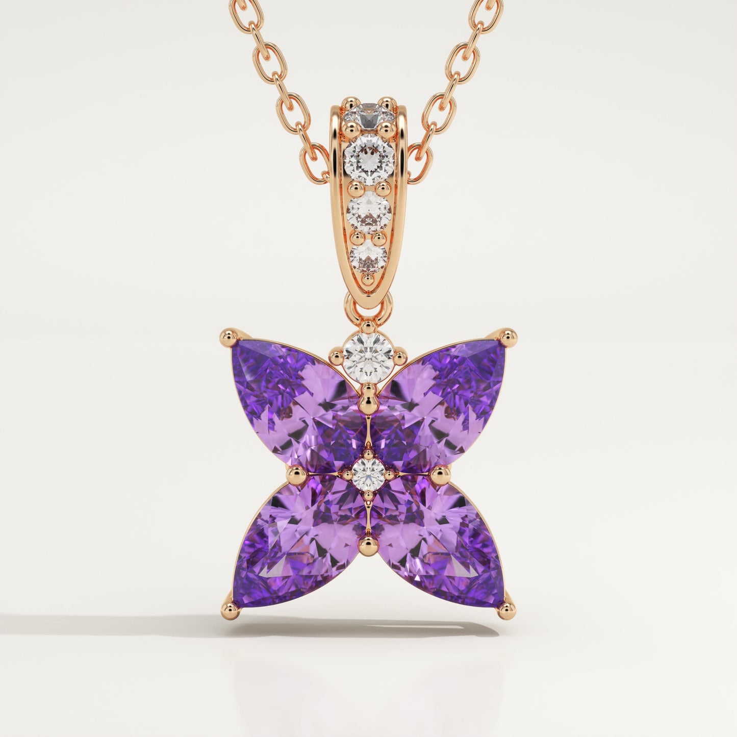 0.72 TCW Round & Pear February-Amethyst Birthstone Necklace