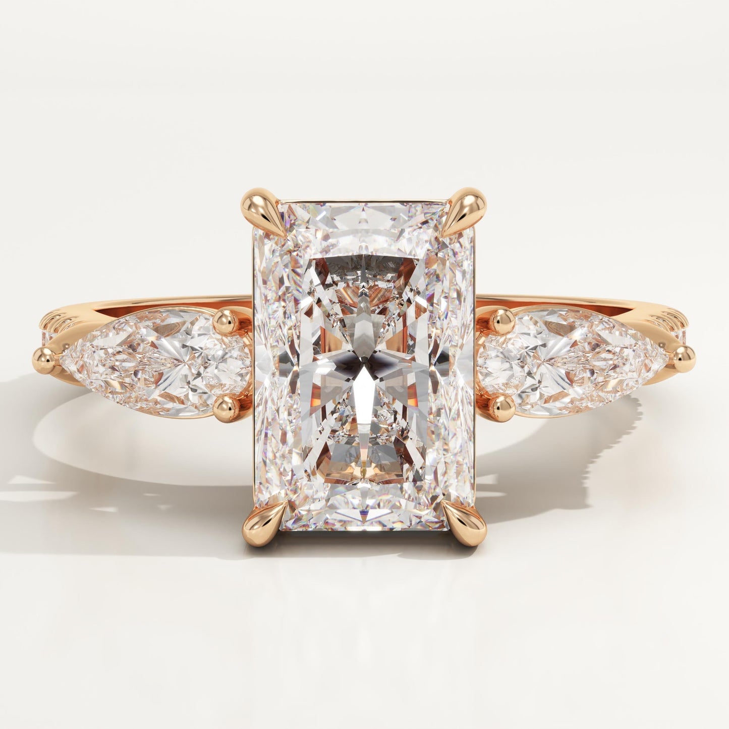 Radiant Cut Three Stone & Pave Lab-Grown Diamond Engagement Ring