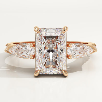 Radiant Cut Three Stone & Pave Lab-Grown Diamond Engagement Ring