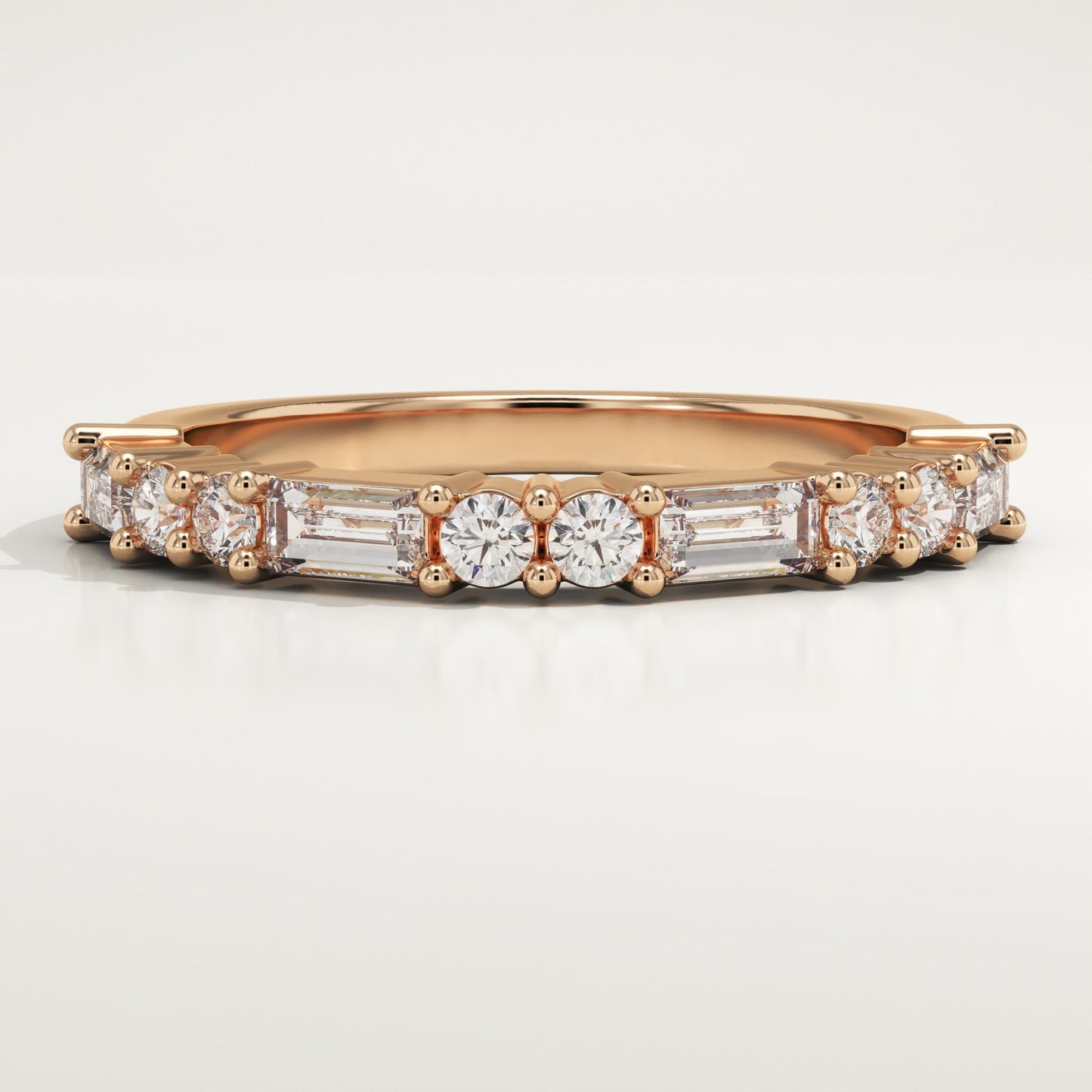 0.7 TCW Baguette & Round Lab-Grown Diamond Half Eternity Wedding Band