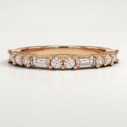 0.7 TCW Baguette & Round Lab-Grown Diamond Half Eternity Wedding Band