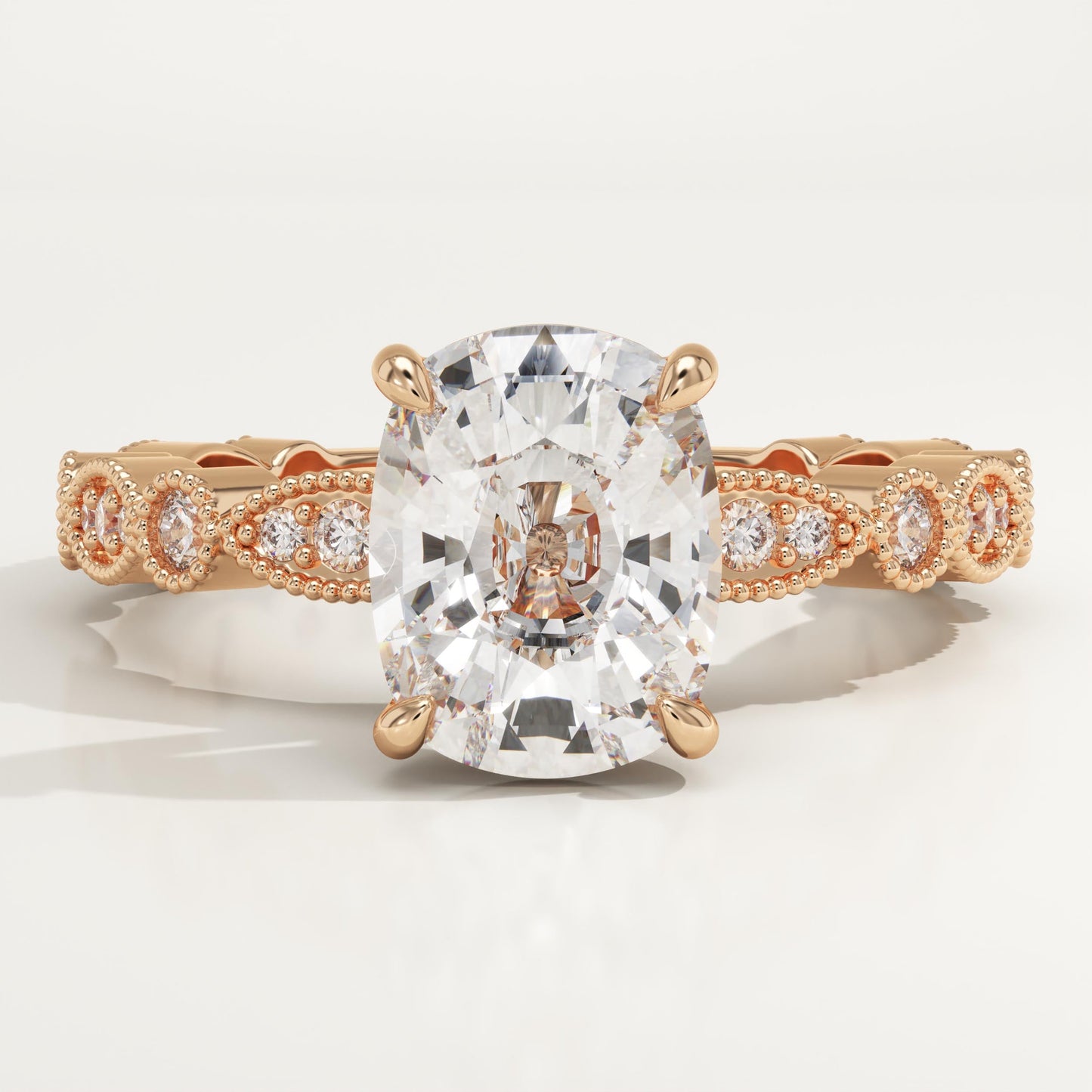Elongated Cushion Cut Milgrain Pave Lab-Grown Diamond Engagement Ring