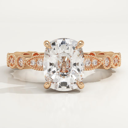 Elongated Cushion Cut Milgrain Pave Lab-Grown Diamond Engagement Ring