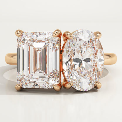 4.5 TCW Emerald & Oval Cut Toi Et Moi Lab-Grown Diamond Engagement Ring