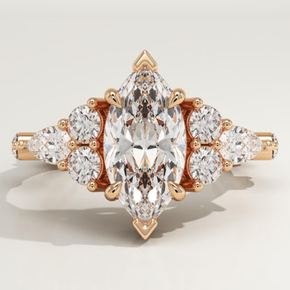 Marquise Cut Cluster Lab-Grown Diamond Engagement Ring